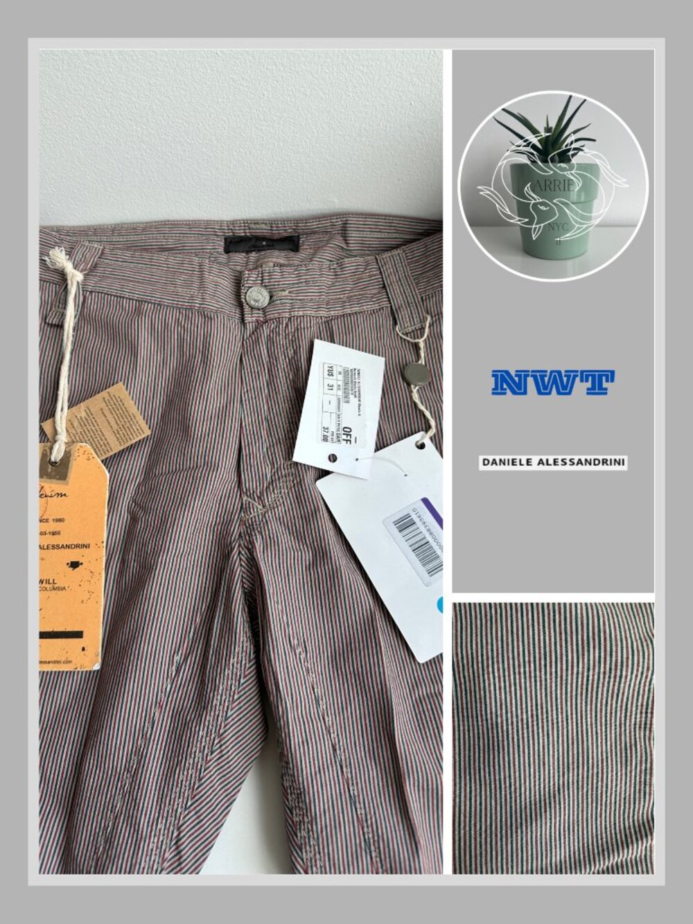 Daniele Alessandrini - Bermuda Shorts/Pantalone - Striped Red/Grey-Blue (31 In)